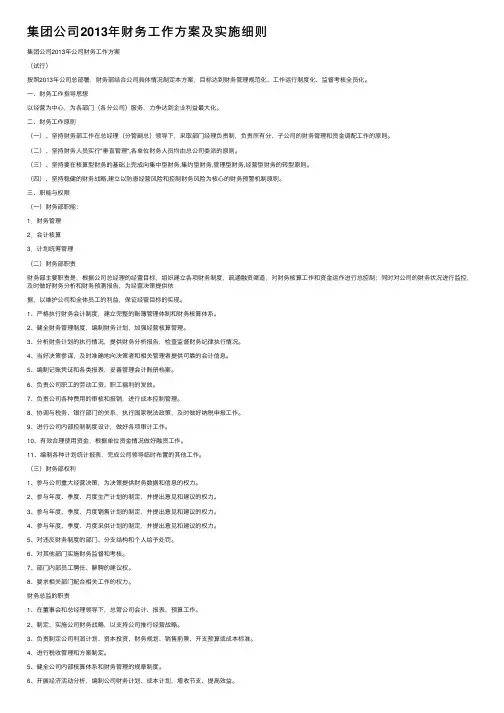 集团公司2013年财务工作方案及实施细则