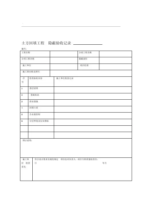 土方回填工程 隐蔽验收记录