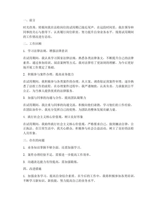 法检试用期满个人工作总结