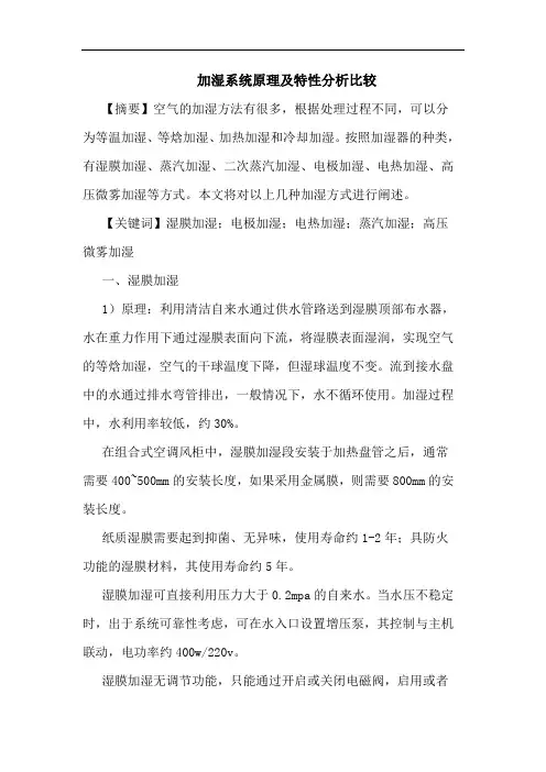 加湿系统原理及特性分析比较