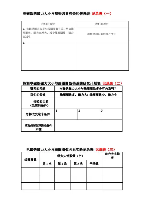 电磁铁的磁力(一)-实验记录表