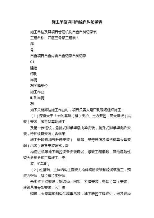 施工单位项目自检自纠记录表