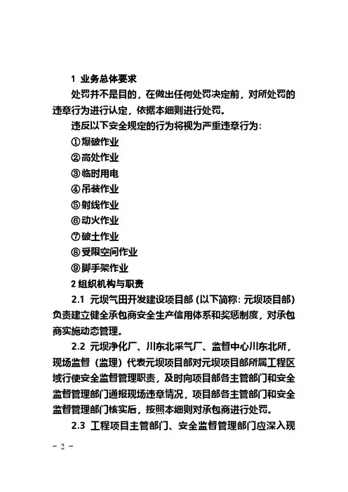 直接作业环节违章处罚实施细则