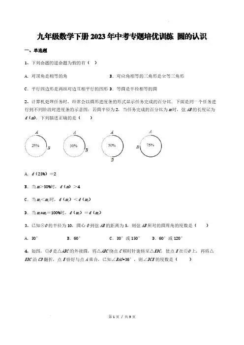 九年级数学下册2023年中考专题培优训练-圆的认识