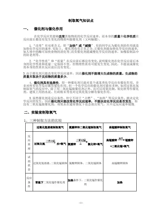 九年级化学制取氧气知识点