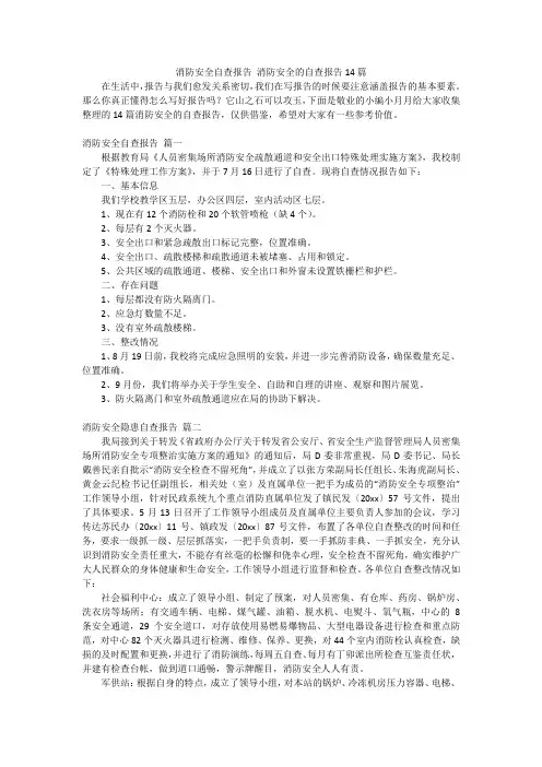 消防安全自查报告 消防安全的自查报告14篇