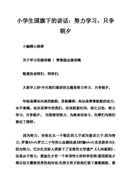 小学生国旗下的讲话努力学习,只争朝夕