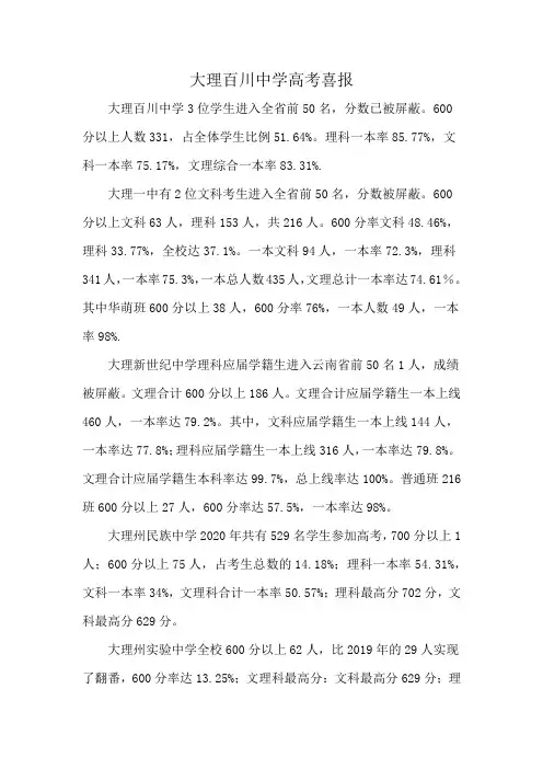 大理百川中学高考喜报
