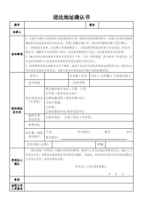法院送达地址确认书(诉讼类范本)