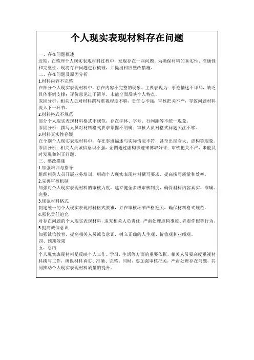 个人现实表现材料存在问题