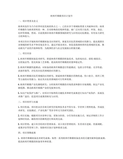 纳米纤维膜项目计划书