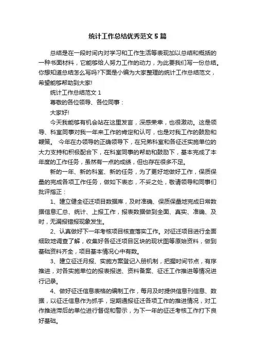 统计工作总结优秀范文5篇