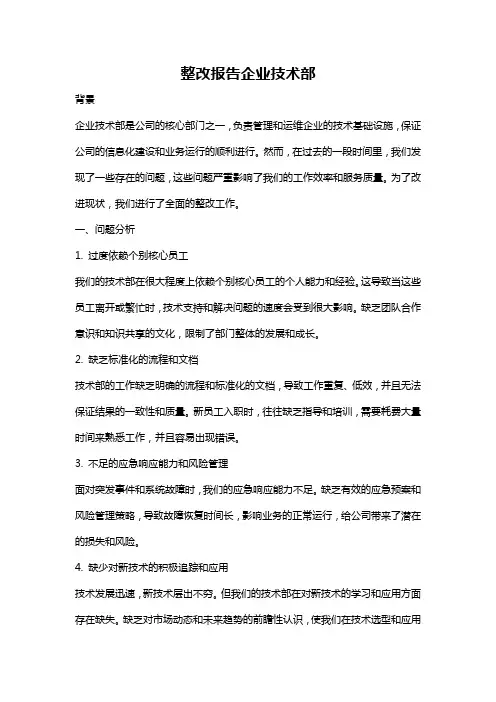 整改报告企业技术部