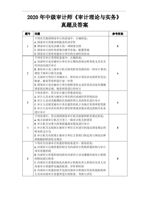 2020年中级审计师真题及答案《审计理论与实务》