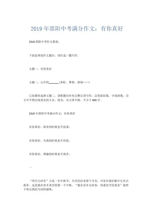 初中作文 2019年邵阳中考满分作文：有你真好-精品