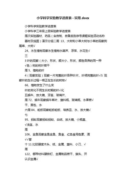 小学科学实验教学进度表--实用.docx