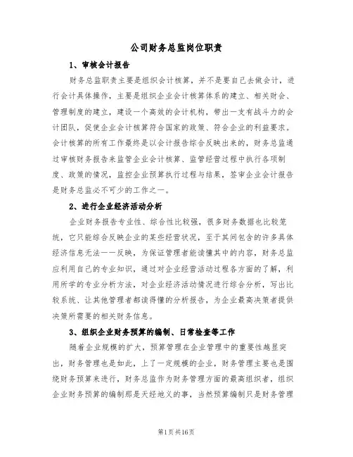 公司财务总监岗位职责（5篇）