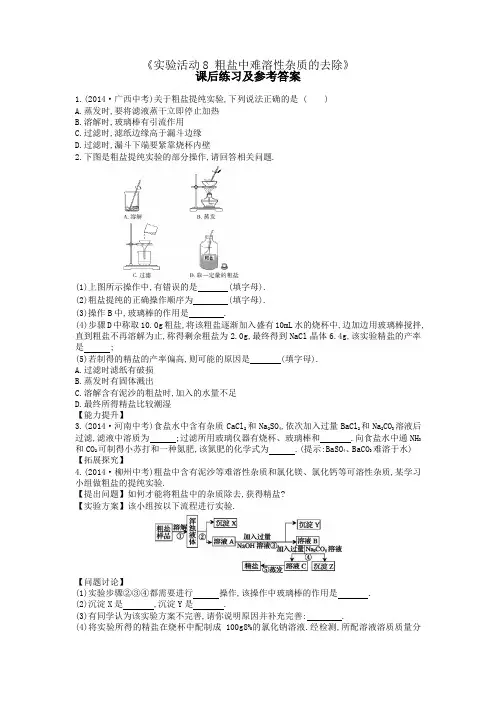 人教版初三化学下册课后练习及参考答案