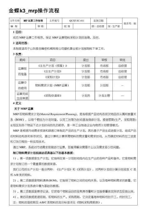 金蝶k3_mrp操作流程