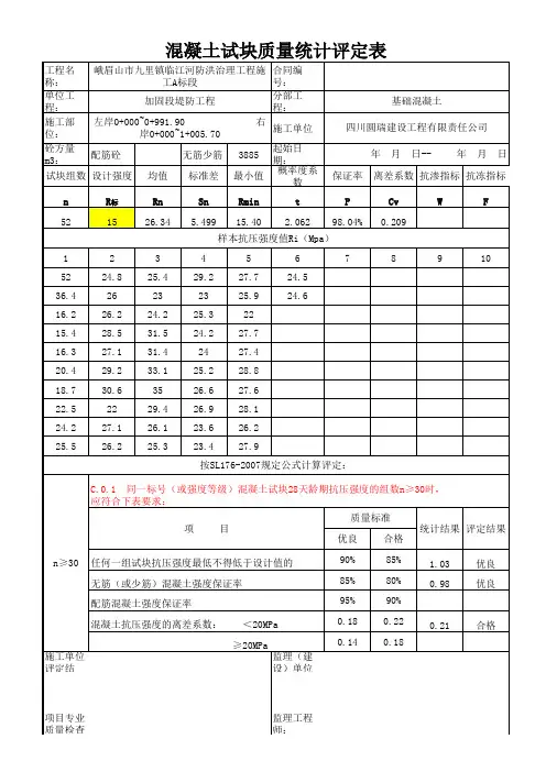 水工混凝土试块统计评定表