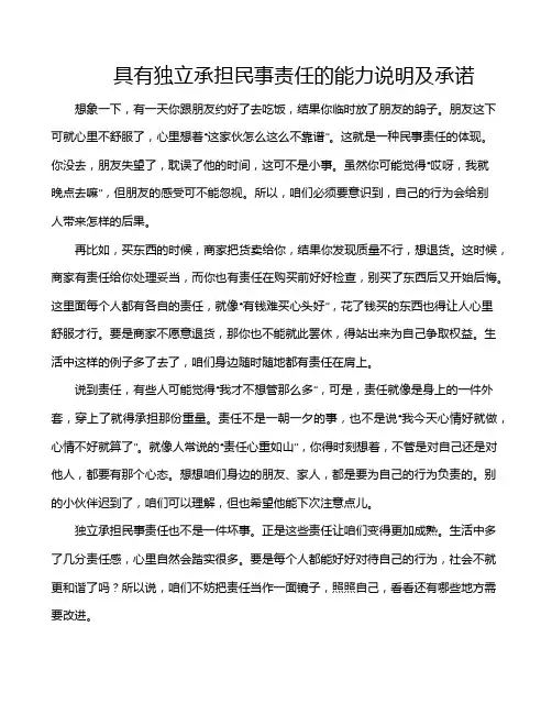 具有独立承担民事责任的能力说明及承诺