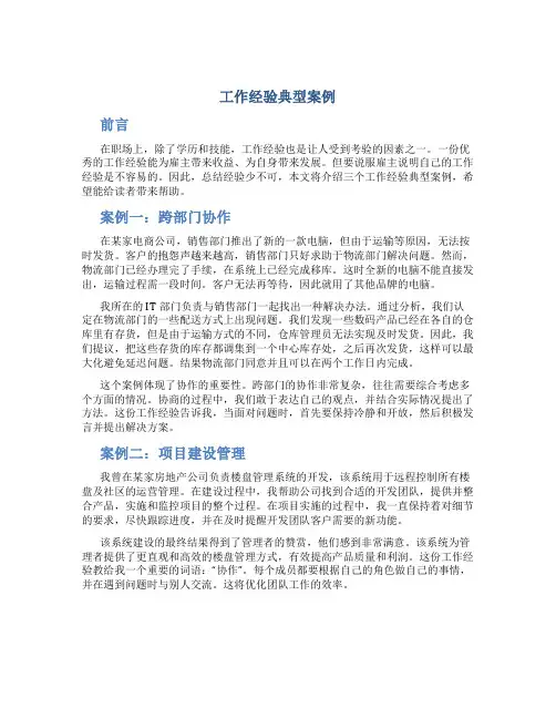 工作经验典型案例
