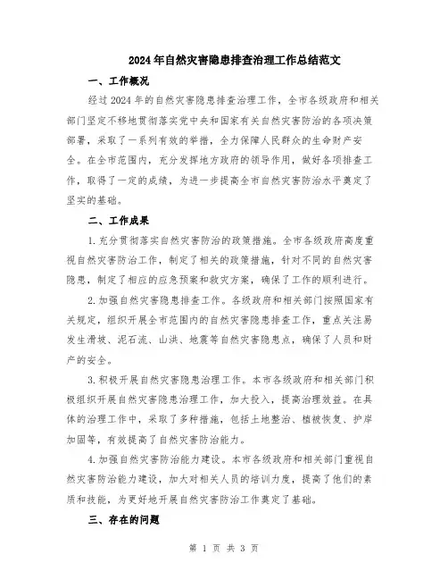 2024年自然灾害隐患排查治理工作总结范文
