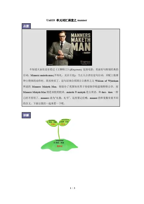 北师大版高二英语必修6_Unit18_单元词汇课堂之manner
