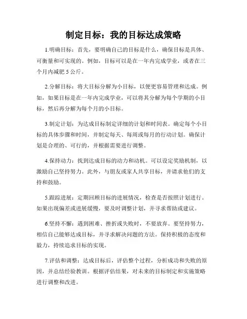 制定目标：我的目标达成策略