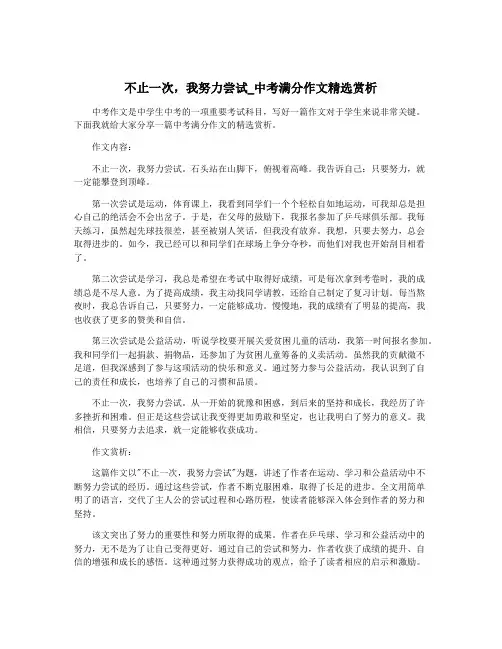 不止一次,我努力尝试_中考满分作文精选赏析