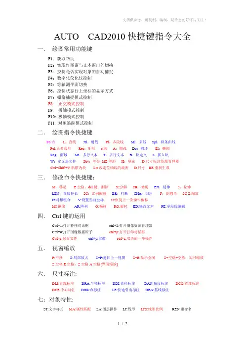 AUTOCAD2010快捷键指令大全