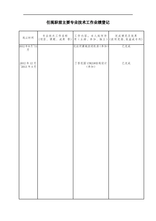 任现职前主要专业技术工作业绩登记