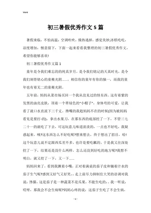 初三暑假优秀作文5篇