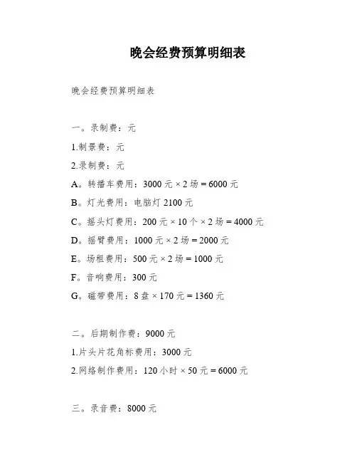 晚会经费预算明细表