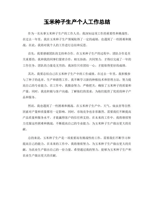 玉米种子生产个人工作总结