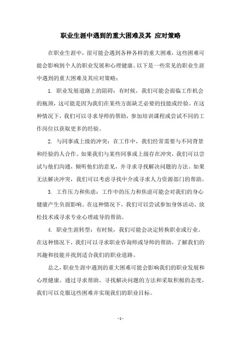 职业生涯中遇到的重大困难及其 应对策略