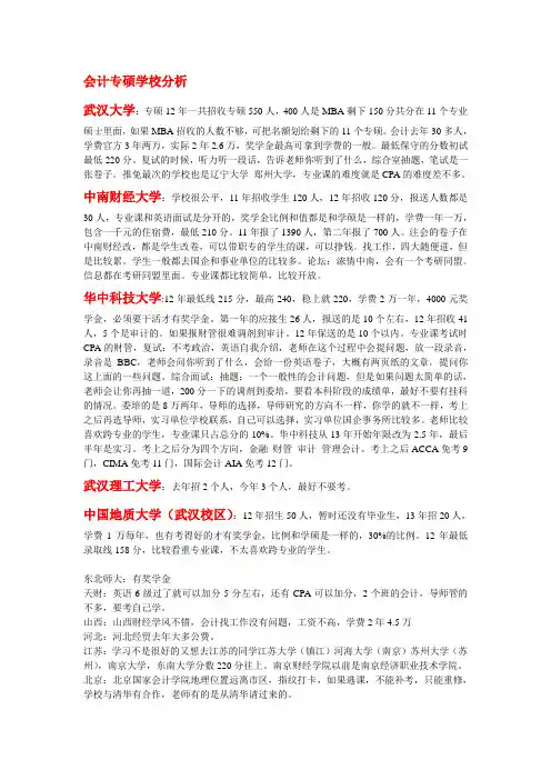 会计硕士(MPAcc)部分学校情况分析