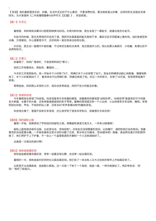 二年级暑假趣事100字作文【五篇】