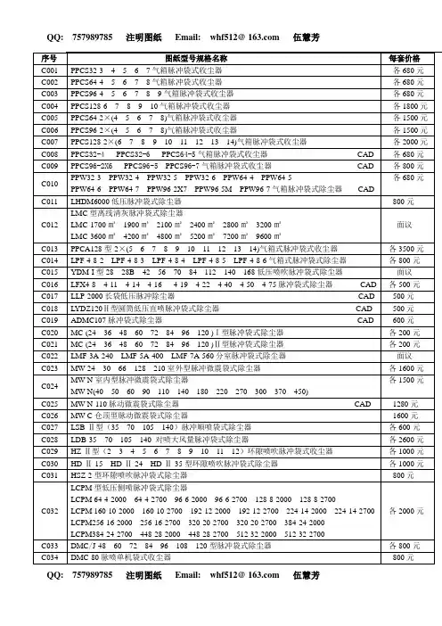 机械 CAD C0 脉冲袋式除尘器图纸目录—散料