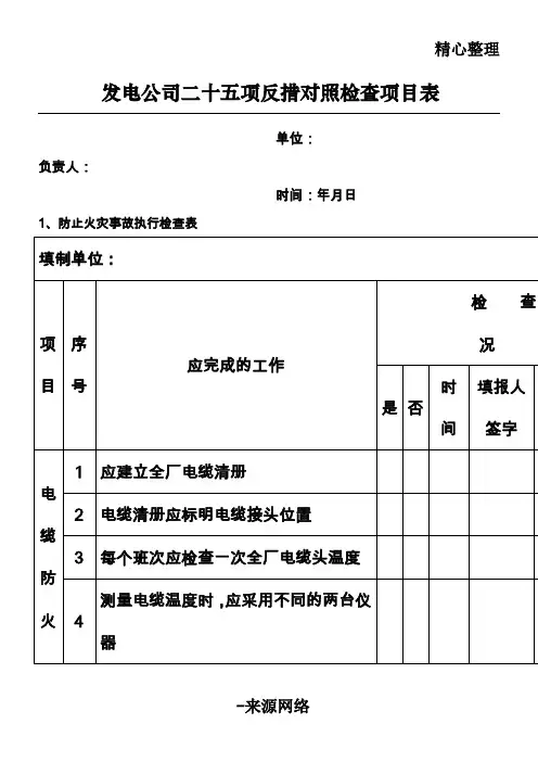 发电公司二十五项反措对照检查项目办法表格模板