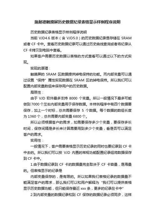 施耐德触摸屏历史数据纪录表格显示样例程序说明