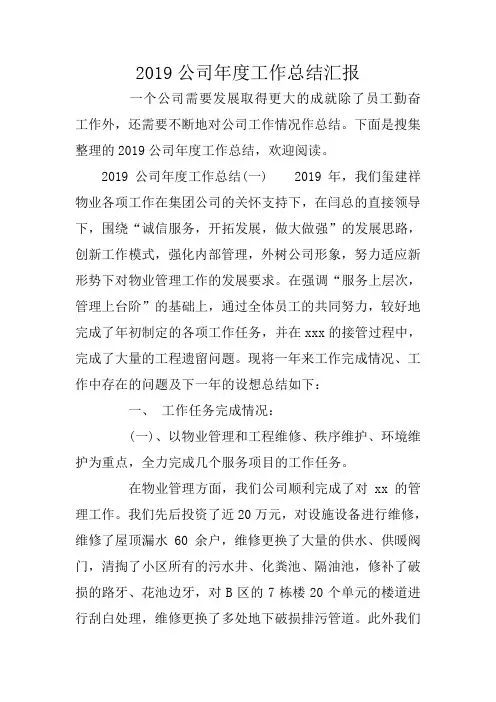 2019公司年度工作总结汇报