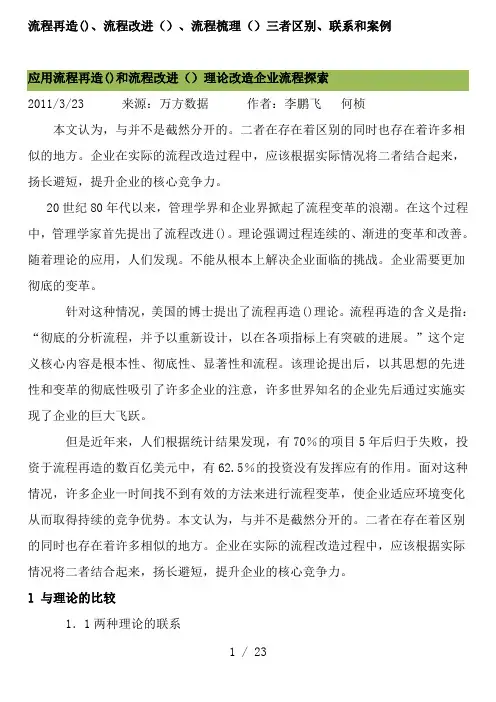 流程再造(BPR)、流程改进(BPI)、流程梳理(BPM)三者区别、联系和案例