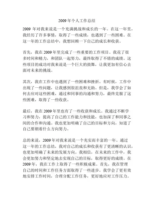 2009年个人工作总结