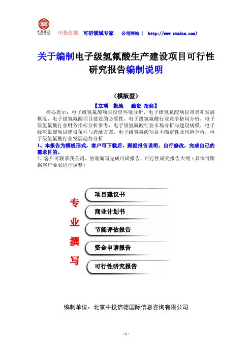 关于编制电子级氢氟酸生产建设项目可行性研究报告编制说明
