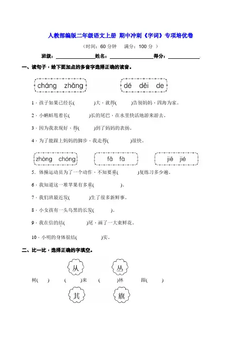 部编版二年级语文上册 期中冲刺《字词》专项培优卷(含答案)