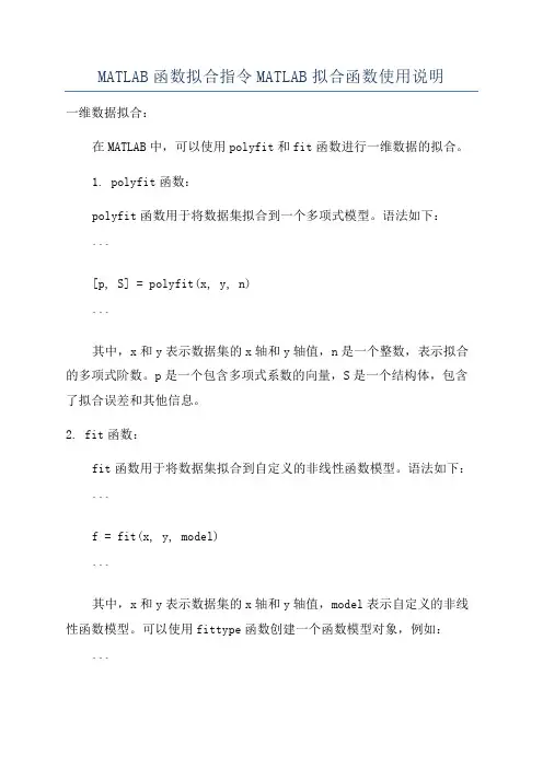 MATLAB函数拟合指令MATLAB拟合函数使用说明