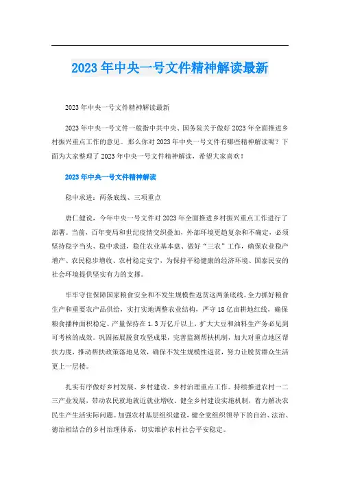 2023年中央一号文件精神解读最新