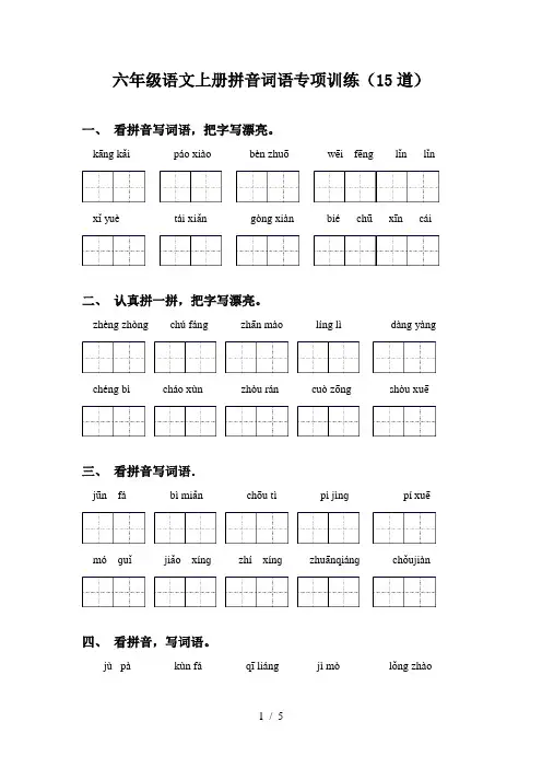 六年级语文上册拼音词语专项训练(15道)