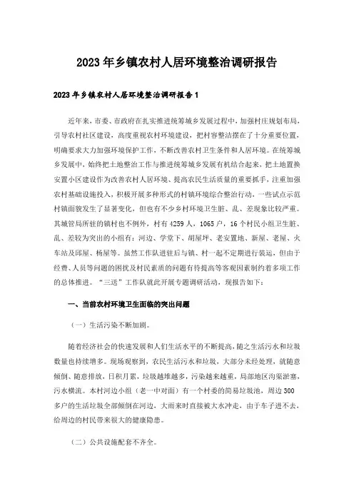 2023年乡镇农村人居环境整治调研报告